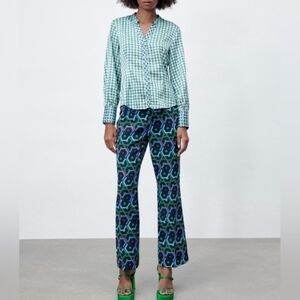 Zara Geometric Blue and Green Women's Pants Trousers XS